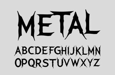 Fototapeta premium Printable Dark Lettering vector type font. Alphabet for Gothic Punk Rock and Dark Rock logo or Y2k tee print design. Scary grunge typeset.