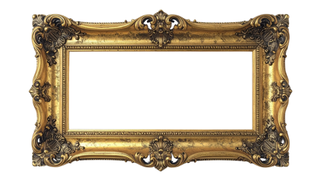 Ornate antique golden picture frame with intricate carvings.