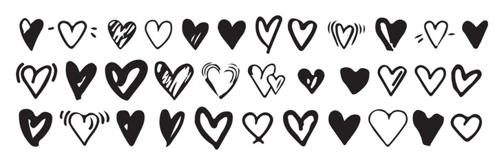 Heart doodles set hand drawn love symbols sketch drawing shapes bundle cute element collection