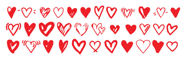 Heart doodles set hand drawn love symbols sketch drawing shapes bundle cute element collection
