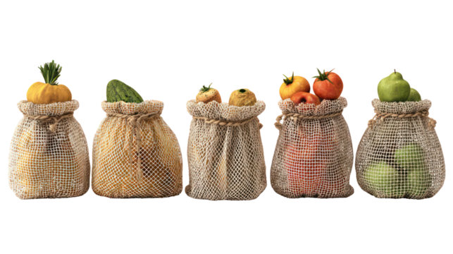 Five decorative corn cob figures with vegetable tops isolated on transparent background