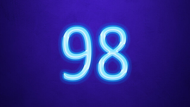 Glowing blue number design of 98 on blue background.