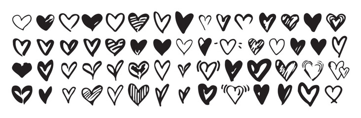 Heart doodles set hand drawn love symbols sketch drawing shapes bundle cute element collection