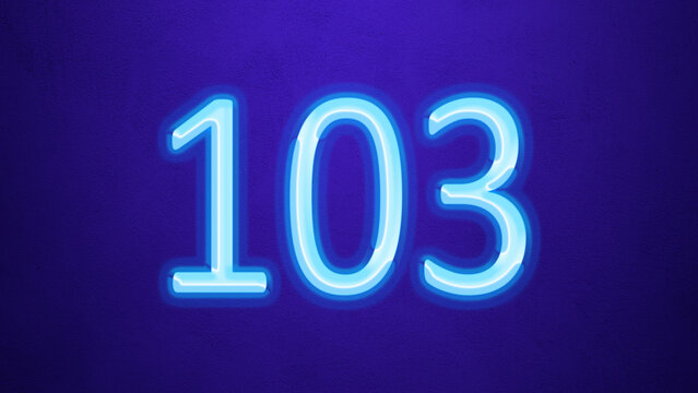 Glowing blue number design of 103 on blue background.