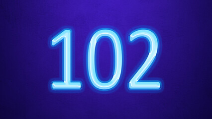 Glowing blue number design of 102 on blue background.