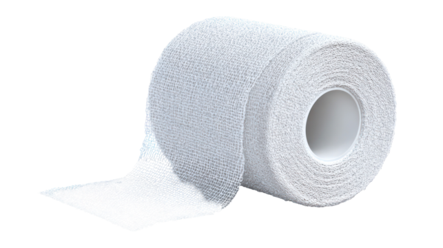 Roll of white cohesive elastic bandage isolated on transparent background