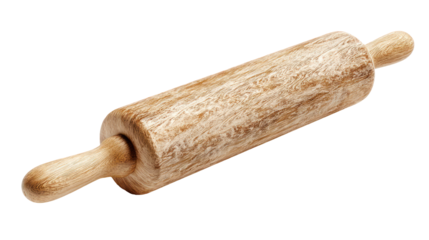 Rustic wooden rolling pin isolated on transparent background