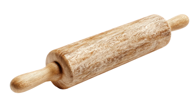 Rustic wooden rolling pin isolated on transparent background