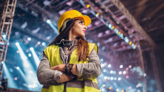 Construction worker at Construction Site: An empowered construction worker, radiating determination, surveys the site, showcasing skill and leadership.