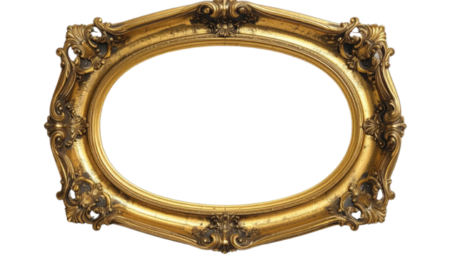 Ornate Golden Oval Picture Frame with Intricate Carvings 1.