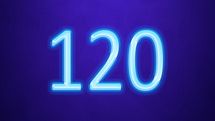 Glowing blue number design of 120 on blue background.