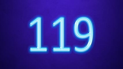 Glowing blue number design of 119 on blue background.