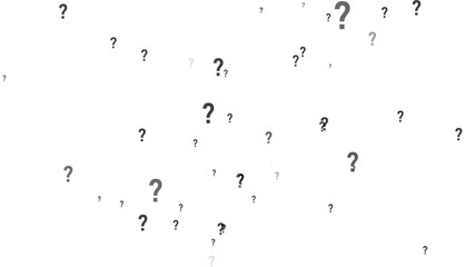 White background with scattered question marks of different sizes and shades of grey symbol punctuation - Powered by Adobe
