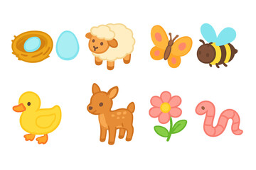 Fototapeta premium Cute animals filled icon set. Adorable farm and forest creatures illustrated collection