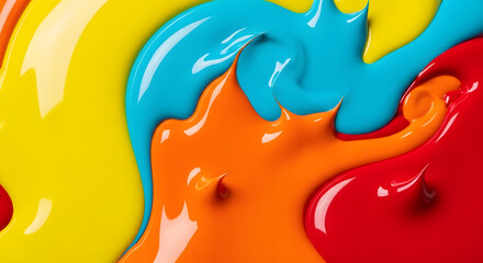 Vibrant Spilled Glossy Paint Puddles Background in Primary and Secondary Colors