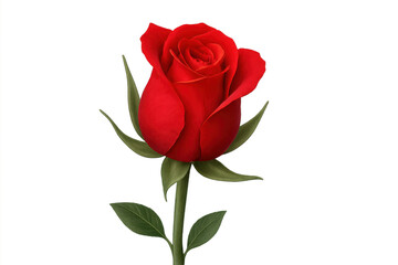 Fototapeta premium Red rose bud with green stem and leaves symbolizing love, romance, and beauty on a transparent background