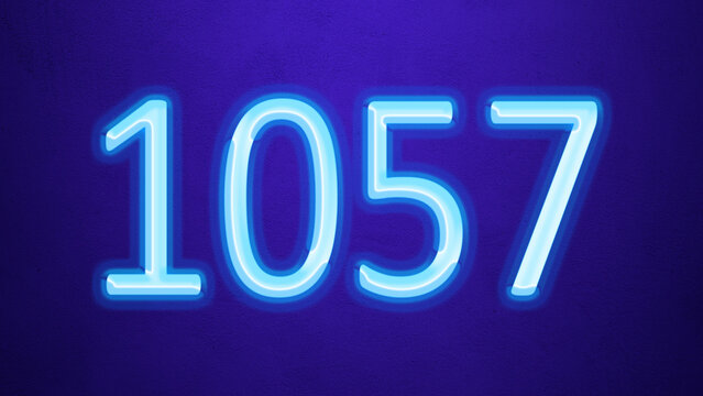 Glowing blue number design of 1057 on blue background.