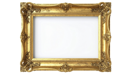 Ornate golden picture frame with intricate carvings and a classic design.