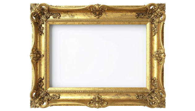 Ornate golden picture frame with intricate carvings and a classic design.