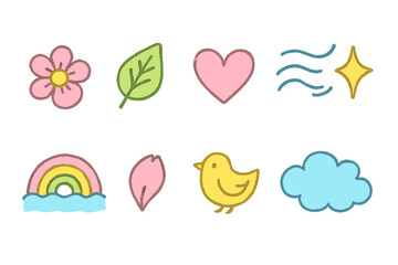 Naklejka premium Nature and wellness icon set. Pastel line style for health, relaxation, and eco visuals