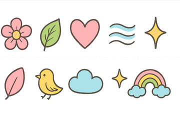 Nature and weather icon set in pastel colors. Cute linear icons for eco-friendly designs