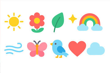 Naklejka premium Nature, weather flat icon set. Eco, garden, climate icons flat collection.