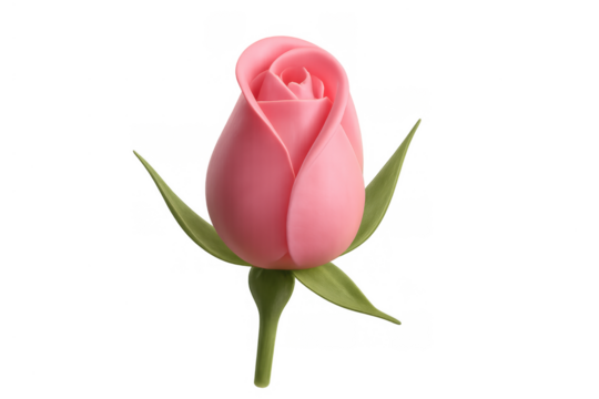 Developing pink rosebud with green sepals, ready to bloom, representing new beginnings and tender feelings, isolated