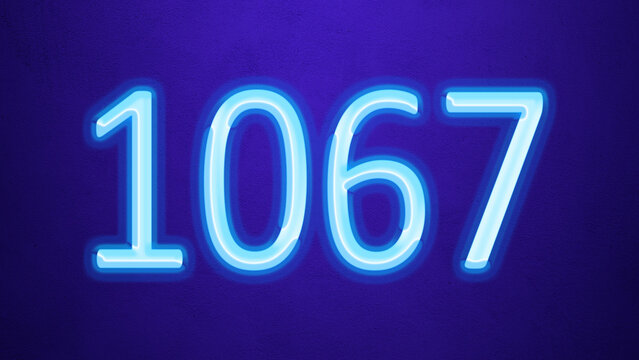 Glowing blue number design of 1067 on blue background.