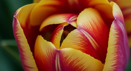 Close up of a vibrant tulip flower showing textured petals and rich color