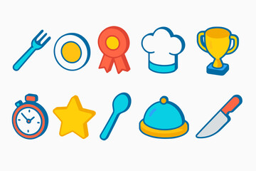 Cooking and kitchen flat icon set. Culinary tools and food preparation flat icons collection