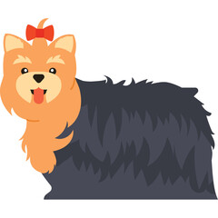 Pixel Art Cute Yorkshire Terrier Dog With Orange Face And Dark Gray Fluffy Body Wearing Red Bow On Head