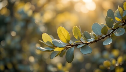 Soft-focus eucalyptus leaves in warm natural light