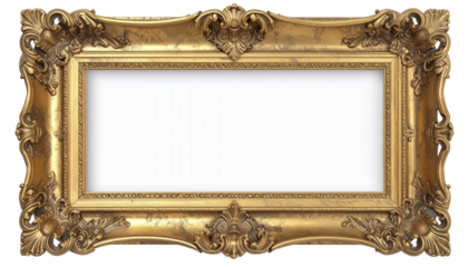 Ornate Golden Picture Frame with Intricate Carvings and Empty Space.