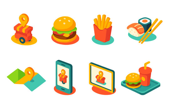 Fast food 3d icon set. Burgers, fries, and sushi 3d icons for food apps