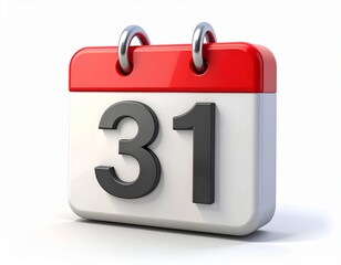 3d calendar icon with number 31 isolated on