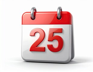 3d calendar icon with number 25 isolated on	