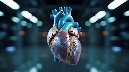 Realistic 3D Human Heart Anatomy with Blood Vessels in Futuristic Tunnel , technology, futuristic, tunnel, 