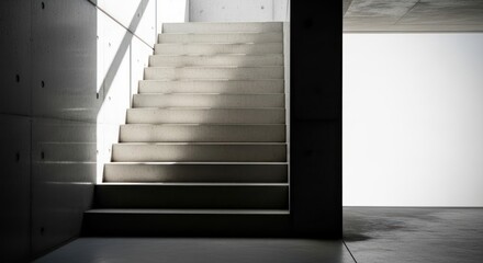 Minimalist Concrete Staircase with Sunlight and Shadows for Architectural Design