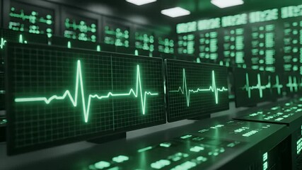 Digital heart rate monitors displaying medical data on screens - Powered by Adobe
