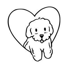 cute puppy dog inside a heart outline vector