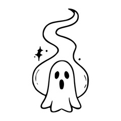 cute ghost with mystic aura and stars line art