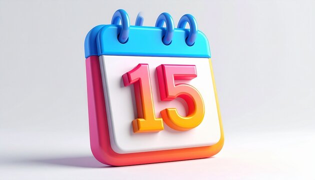 3d calendar icon with number 15 isolated on	