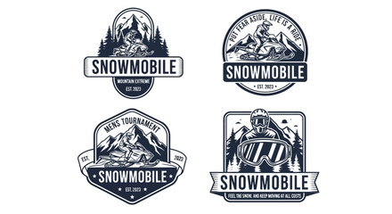 4x Snowmobile Vector Logo Bundle - Retro Winter Adventure & Extreme Sports Badge Collection