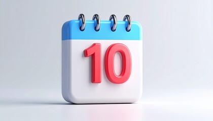 3d calendar icon with number 10 isolated on