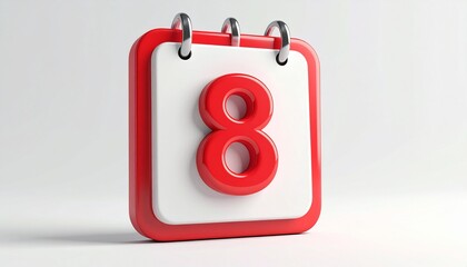 3d calendar icon with number 8 isolated on