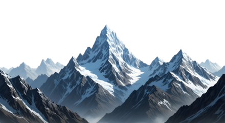 Magnificent snow capped mountain range under a clear blue sky, majestic peaks