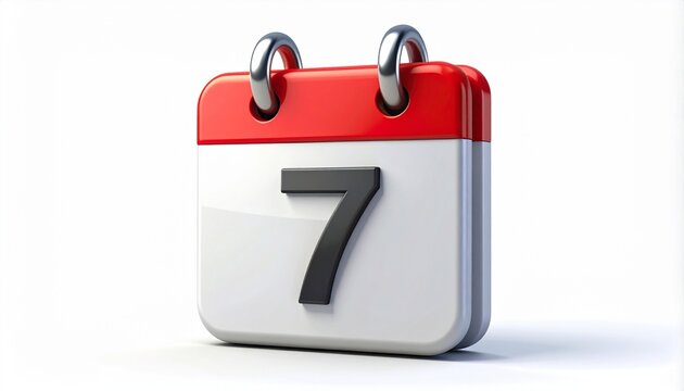 3d calendar icon with number 7 isolated on