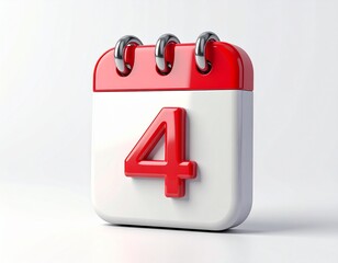 3d calendar icon with number 4 isolated on