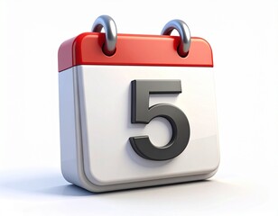 3d calendar icon with number 5 isolated on