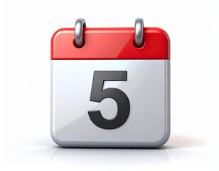3d calendar icon with number 5 isolated on